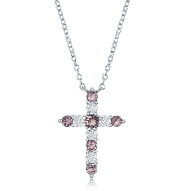 Cocktail Emerald & Rainbow White Topaz Gemstone Silver Cross Pendant Necklace